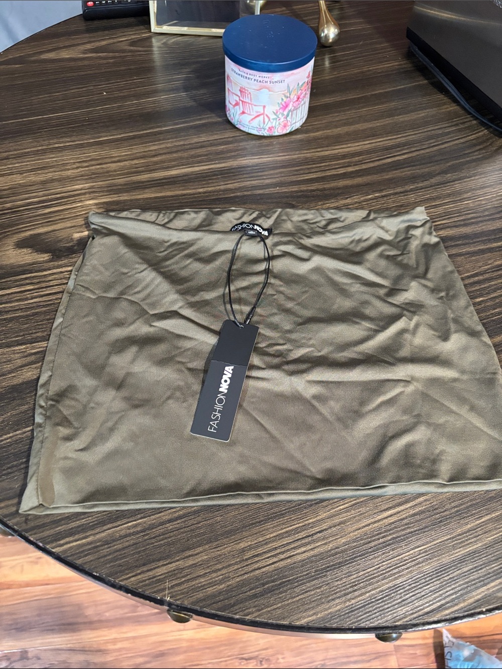 Fashion Nova Olive Satin Mini Skirt